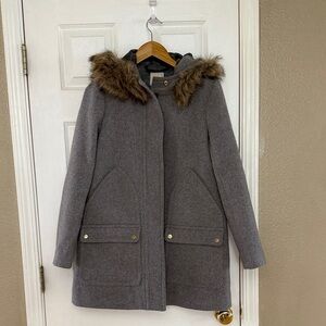 J. Crew Charcoal Utility Jacket with Faux Fur Hood
